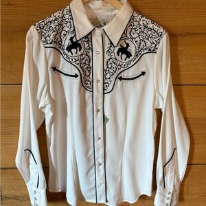 Roper White Shirt with Black Embroidery